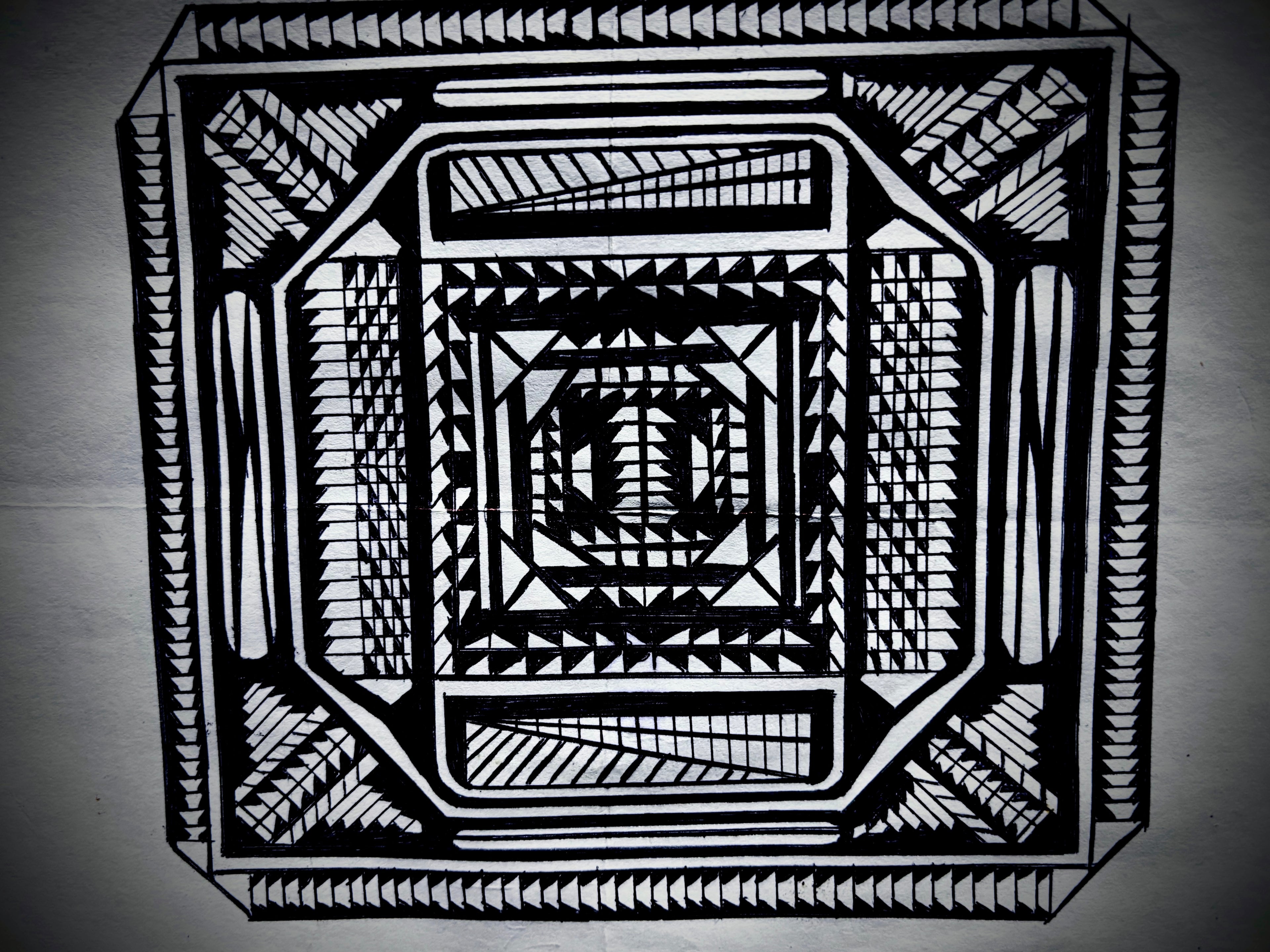 Geometric Labyrinth – Psychological Abstract Ink Art Print