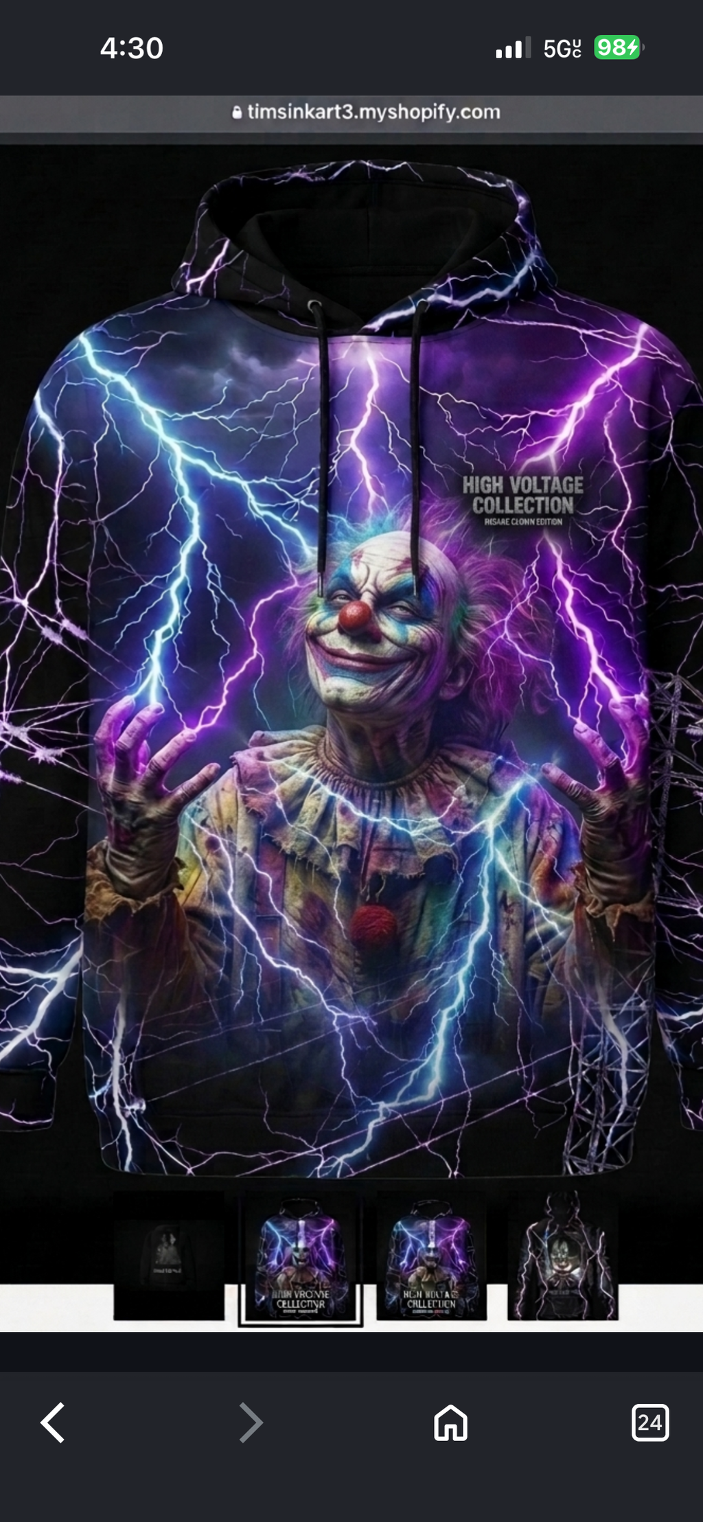 High Voltage Castle Hoodie – or Crazy Clown All-Over Print Gothic Art Sweatshirt
